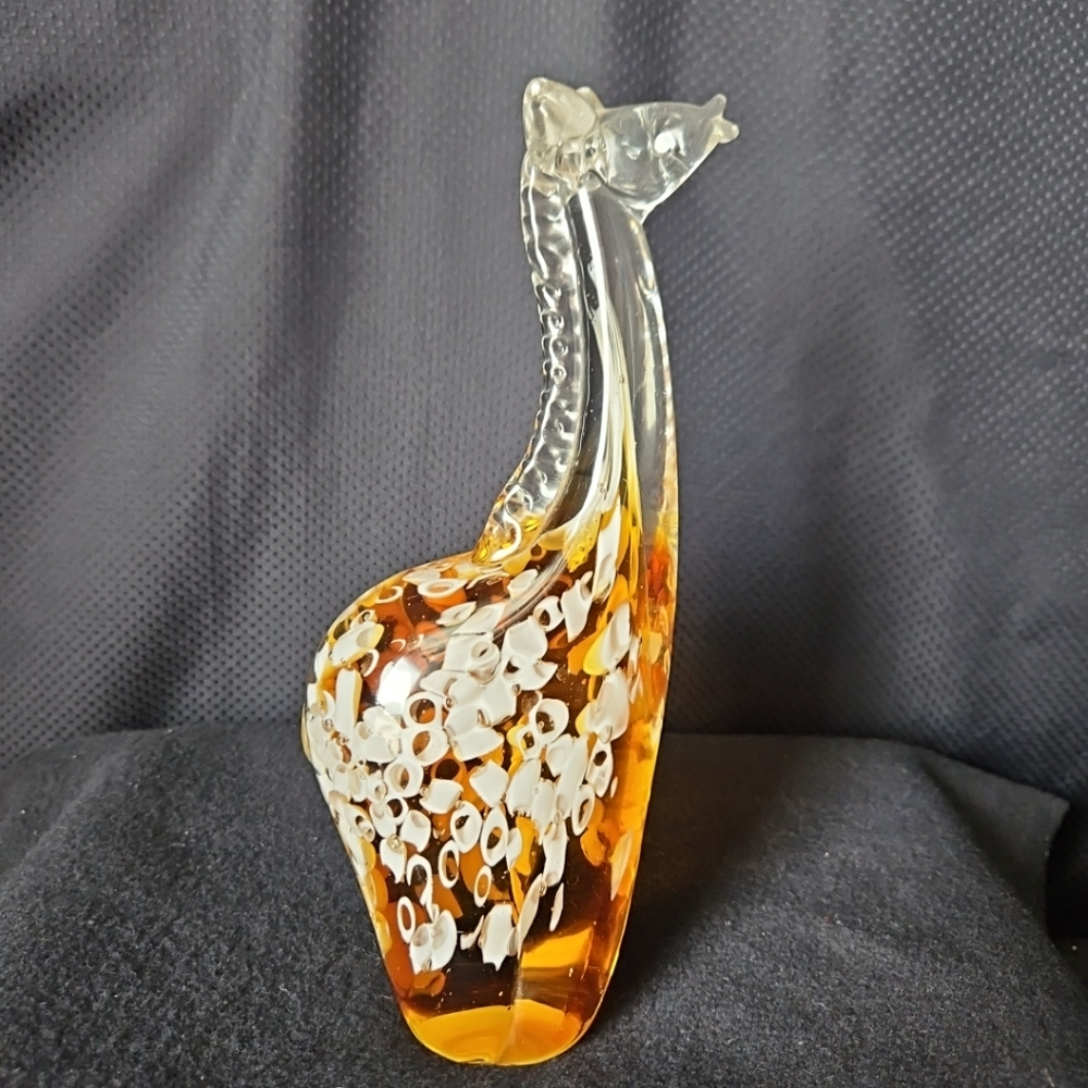 Fifth Avenue Vontage Crystal 10" Orange Giraffe Animal Handmade Art Glass